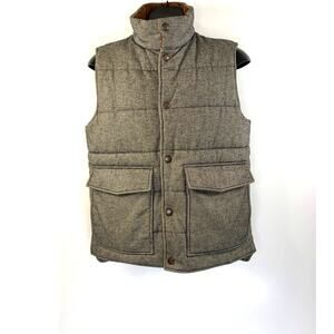 Lands' End Puffer Vest Herringbone Vegan Black White